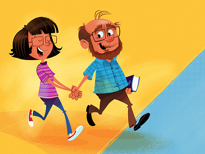 Walking Couple beard blue childrens book color orange yellow