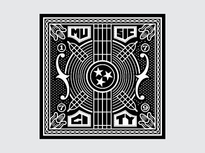 Music City Bandana - B&W and black city diazmunoz diazmuñoz eduardo illustration music nashville nelson tennessee white willie