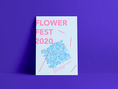 Flower Fest poster blue design fest festival festival poster flower illustration indesign pink poster design vector