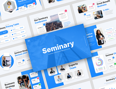Seminary - Seminar Conference Presentation Template annual report brand identity branding company profile conference consulting corporate courses education event finance google slides keynote learning personal branding powerpoint project seminar startup university