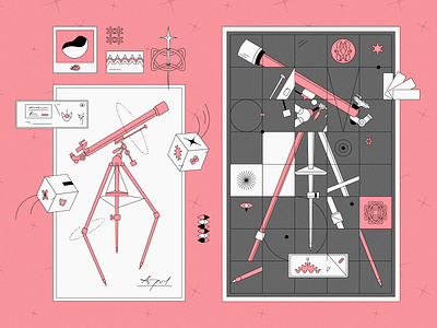 Telescope astronomy geometry grid pink telescope texture vector vector illustration vector illustrator vectorart