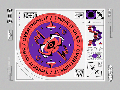 Think It Over / Overthink it circle contrast grid overthinking red retro think typographic vector artwork vectorart