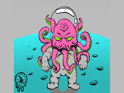 Astro Octopus astronaut bs bubble slum halftones moon octopus space vector