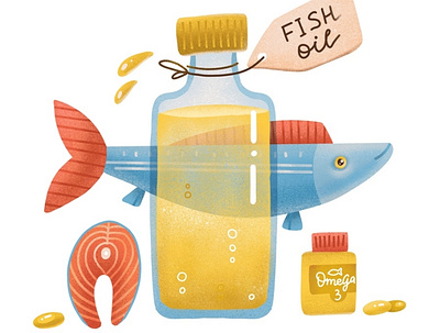 Fish oil advertising fish oil fitness health healthy illustration illustration art pharmacy procreate texture textured