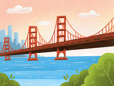 Golden Gate bridge background bridge digital art flatdesign golden gate hand drawn illustration landscape procreate texture textured