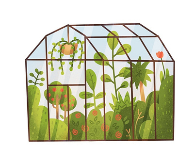 Cute Greenhouse design flatdesign green greenhouse hand drawn illustration illustration art palm procreate summer texture textured