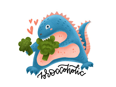 Children's print - Dino eats broccoli baby book broccoli characters child childhood dino dinosaurs healthy food illustration love procreate texture