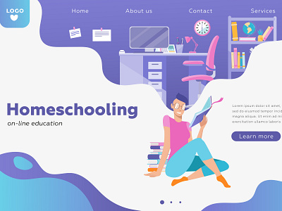 Homeschooling landing page with vector flat illustrations design flatdesign girl character illustration landing landingpage learning school ui vector website