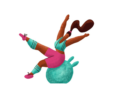Illustration of Gym Fitness Woman on fitball body postive fintess flatdesign girl hand drawn illustration procreate sport textured woman