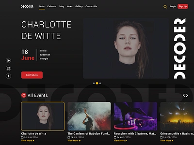 Decoder - Music festival redesign charlotte de witte concept decoder events festival grid interface landing page design music rave redisign sketch techno ui ux web web design