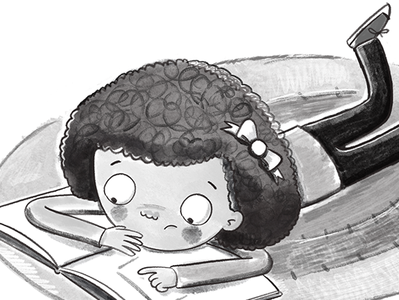 Reader black and white childrens illustration digital illustration