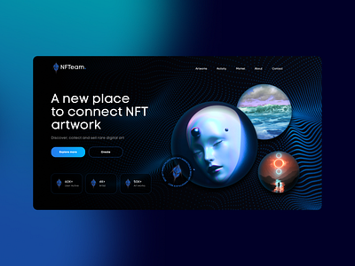 NFT Artist UI Design Concept 3d adaptive app application bitcoin creative crypto design illustration landing logo mobile neon nft ui ux uxui web