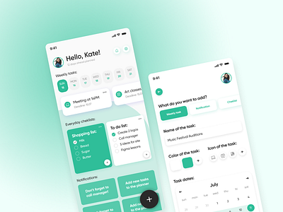 Everyday Planner App - An application for planning adaptive app application blue design green list mobile notifications plan planner planning ui uidesign ux uxdesign