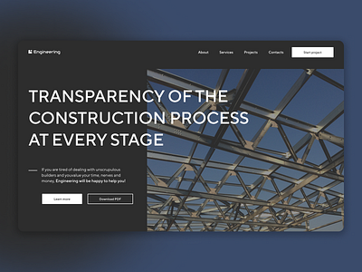 Engineering company landing page - Main page black blue design engineer font landing landingpage logo main screen menu new shot site ui uiux ux uxui web webdesign