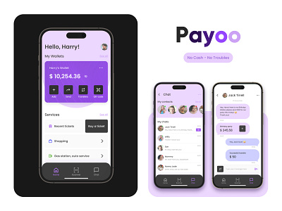 Payoo - payment app │ UX/UI account adaptive app application bank branding card chat design fintech logo mobile payment purple ui uiux ux uxui