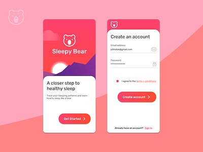 Sleepy Bear | Sleep tracking mobile app app branding design form mobile signin signup ui