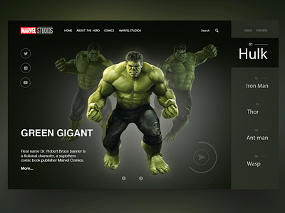 Marvel Studios Home Page Concept adobe photoshop concept home page hulk landing marvel web design website