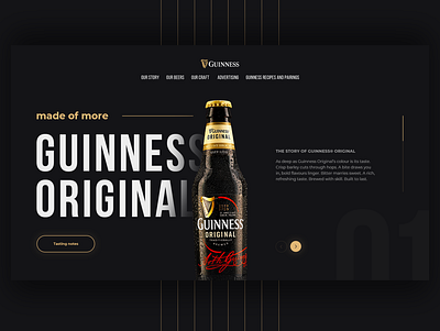 Guinness Beer Redesign Concept beer behance design guinness home page homepage illustration minimal redesign shot uiux webdesign website
