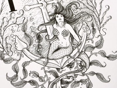 Nautical Mermaid & Anchor Monogram anchor aquatic mermaid monogram nautical seaweed wedding