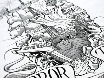 "Per Aspera Ad Astra" Nautical Illustration galleon harbor lighthouse nautical sail ship storm