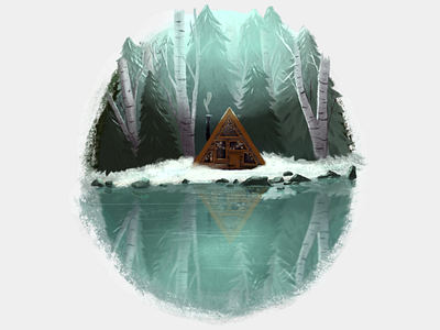 The Dream cabin cozy digital illustration dream home forest home illustration procreate snow winter woods