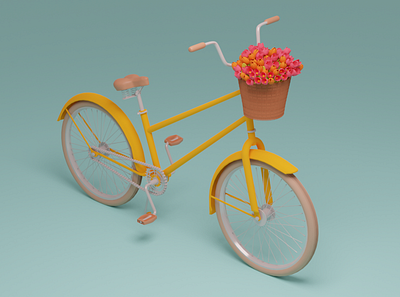 Bike 🌷 3d 3d art 3d modeling bike blender blender3d bouquet cycle lowpoly summer tulips yellow