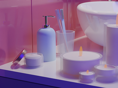 creams 🦄🐇 3d art 3d modeling bathroom blender blender3d blue candles cream cremes girl lowpoly pink soap