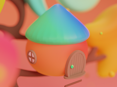 Tiny magic house🏠✨💖 3d art 3d modeling blender blender3d children fantasy house lowpoly magic roof sphere window yellow