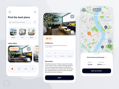 House Rental App black button flat info grayscale map map rent navigation prymary black rent rent flat rental app route route info