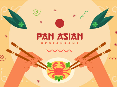 Pan Asian Restaurant animation asian food flat flat illustration food food illustration hands illustration infographic prostora restaurant vector illustration