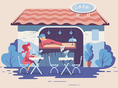 Cafe animation cafe character design cute flat illustration illustrator infographic love lovers prostora vector illustration woman