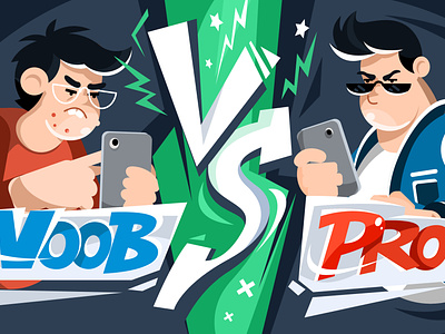 Noob vs Pro animation character character design flat illustration prostora vector illustration