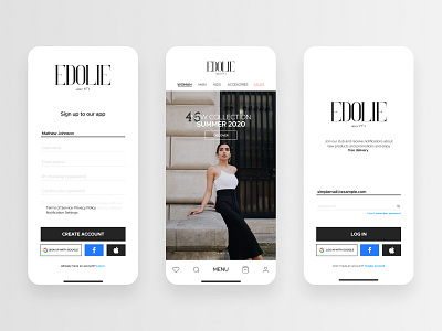 EDOLIE - Shopping App app design elegance figma minimalism mobile mobile ui shopping app sign in sign up ui uiux ux