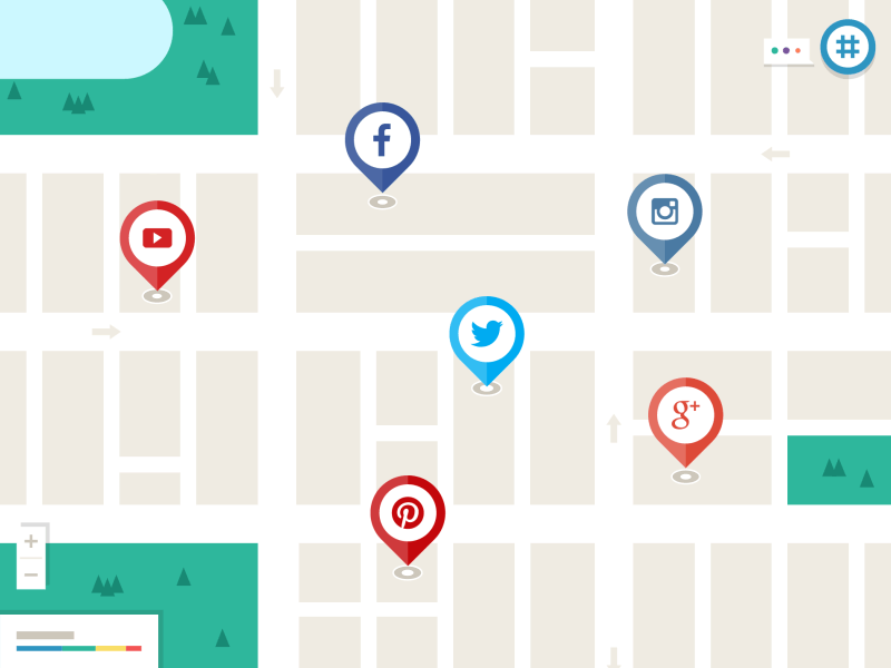 Roadmap for Social Media boat city flat google maps hashtag map motion authors roadmap social media