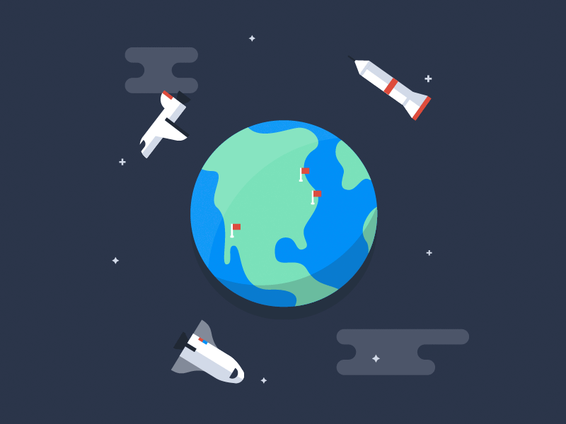 Startup Spaceships 2d animation after effects america earth flat globe illustration ship space space shuttle spaceship startup