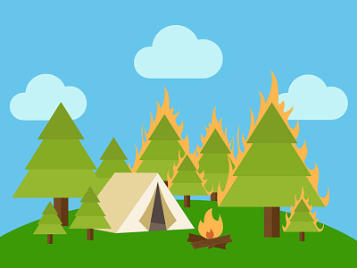 Wildfire blue camping fire flame forest illustration sky trees wildfire