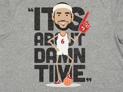 LeBron James T-Shirt "It's About Damn Time" 2012 awesome basketball championship character foam finger illustration lebron james nba t shirt