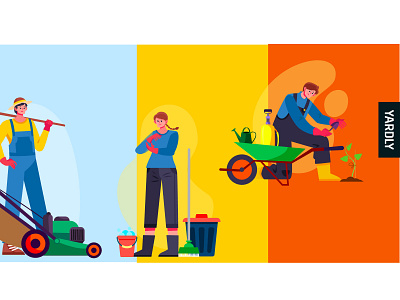 Yardly UI Illustrations flat gardening illustration orange people illustration services ui ux vector vibrant webdesign website yellow