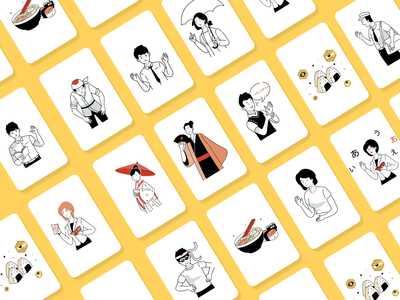 Japanese Learning Illustrations cards culture design illustration japanese learning platform lineart people ui user experience user interface ux website