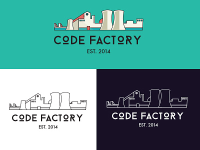 Code Factory Logo code design. factory flat illustration technology