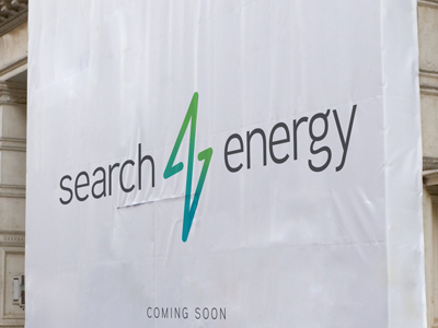 Logo Concept for Search For Energy blue energy. electricity green light logo thunder bolt
