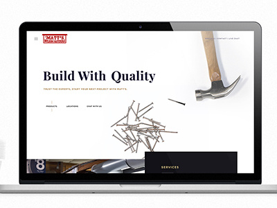 Website for Matt's Building Materials build building supplies minimal responsive web white