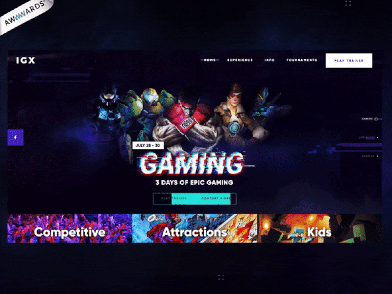 IGX Gaming Expo Website 3d map animation design gaming gif glitch music parallax ui ux website
