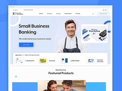 Home Page banking blue business financial quicklinks texas ui ux website design