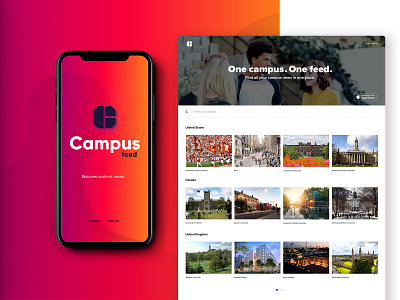 Campus Feed aggregator apps design apps screen campus clean education gradients higher education ios landingpage login mobile app search social app stream ui user experience user interface webapp website design
