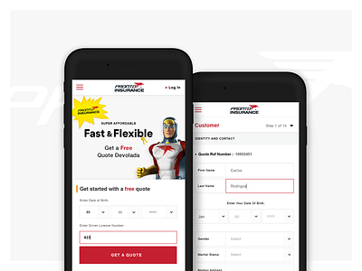 Pronto Insurance Responsive Forms car insurance design forms homepage insurance mobile quotes red resposive user experience user interface website