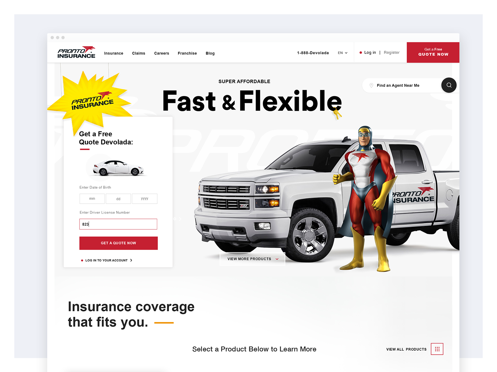 Pronto Car Insurance Website Redesign Home Page by