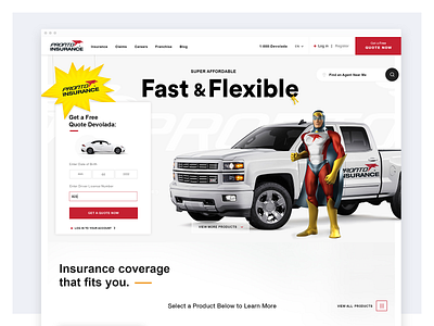 Pronto Car Insurance Website Redesign - Home Page brand identity call to action car insurance desktop form header homepage insurance navigation red redesign responsive search user experience userinterface yellow