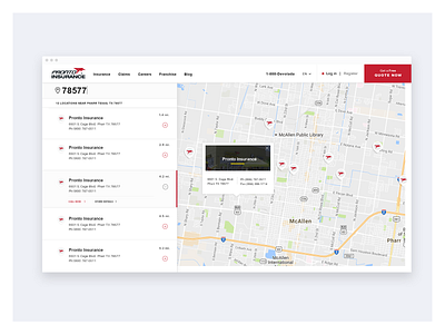 Pronto Insurance Website Redesign - Locations