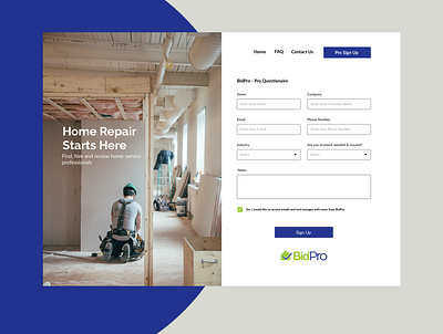BidPro - Sign Up Page carpenter contruction dailyui dailyui 001 dailyuichallenge design electrician homerepair sign up ui webdesign